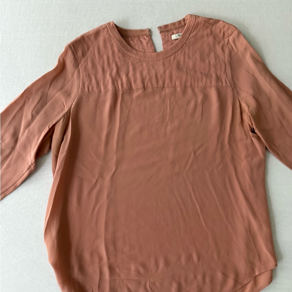 Madewell 100% Silk Quilted Blush Pink Blouse Large